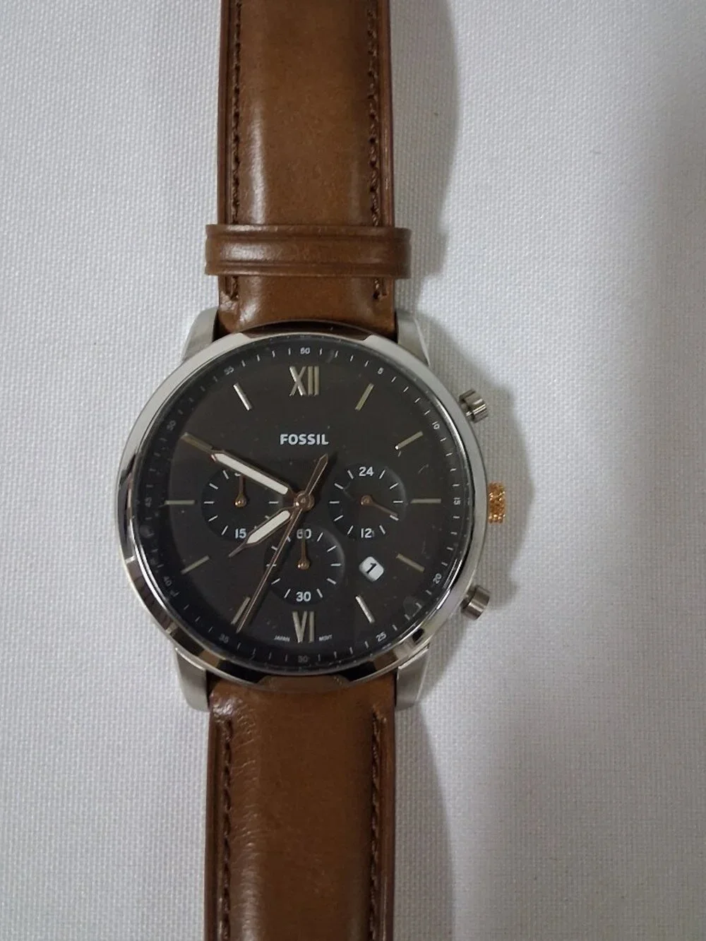Fossil Men's Neutra Quartz Watch FS5408 – Stainless Steel Case & Brown Leather